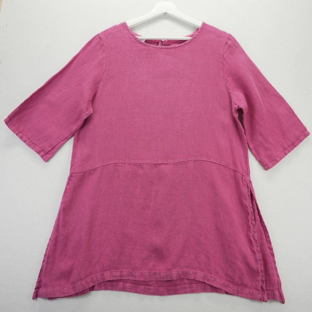Bryn Walker Pink Linen Tunic Top Waffle Weave Elbow Sleeve Size S Lagenlook - Picture 2 of 10